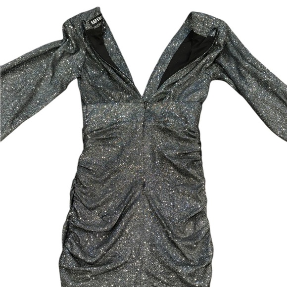 Babyboo Estelle Black Sparkly Mini Dress Long Bishop Sleeves Size Extra Small - Picture 11 of 11